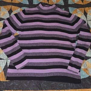 Women's Karen Scott Size L Purple And Black Striped Sweater